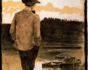 翁贝托波丘尼 - Young Man on a Riverbank